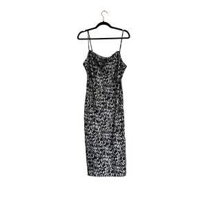 Express Womens Cowl Neck Midi Slip Dress Black Silver Abstract Ikat Print Large